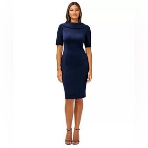 Adrianna Papell Navy Midi Sheath Dress